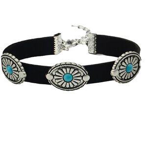 Black Oval PU Leather Inlay Turquoise Bracelet